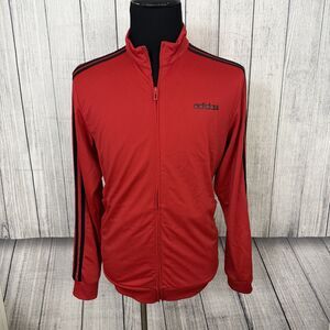 Adidas Men's Large Red w/ Black Stripes Full Zip Polyester Soccer Jacket
